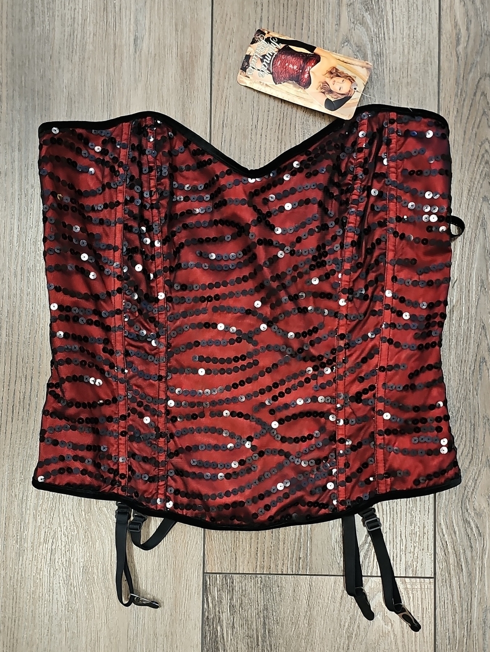 Shirley of Hollywood Red Sequin Strapless Corset